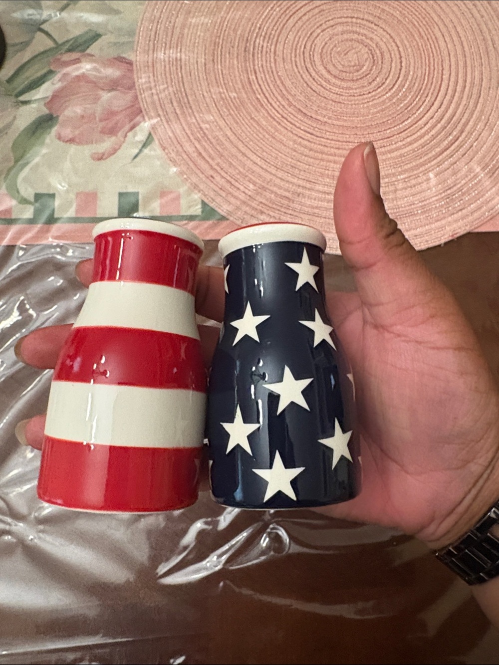 Patriotic Ceramic Salt & Pepper Shakers - Red, White & Navy Stars